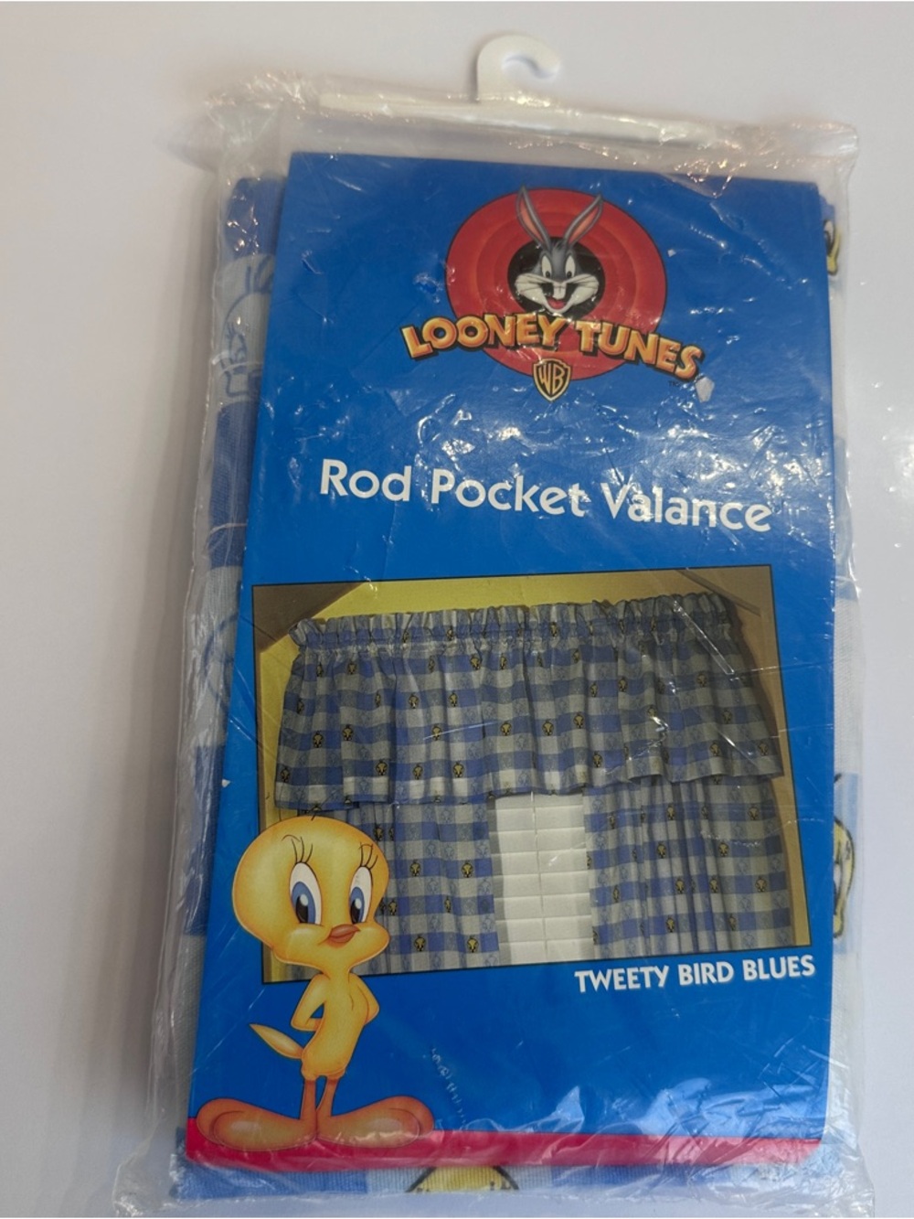 Warner Bros. Tweety Plaid Valance - Blue, White, Yellow
